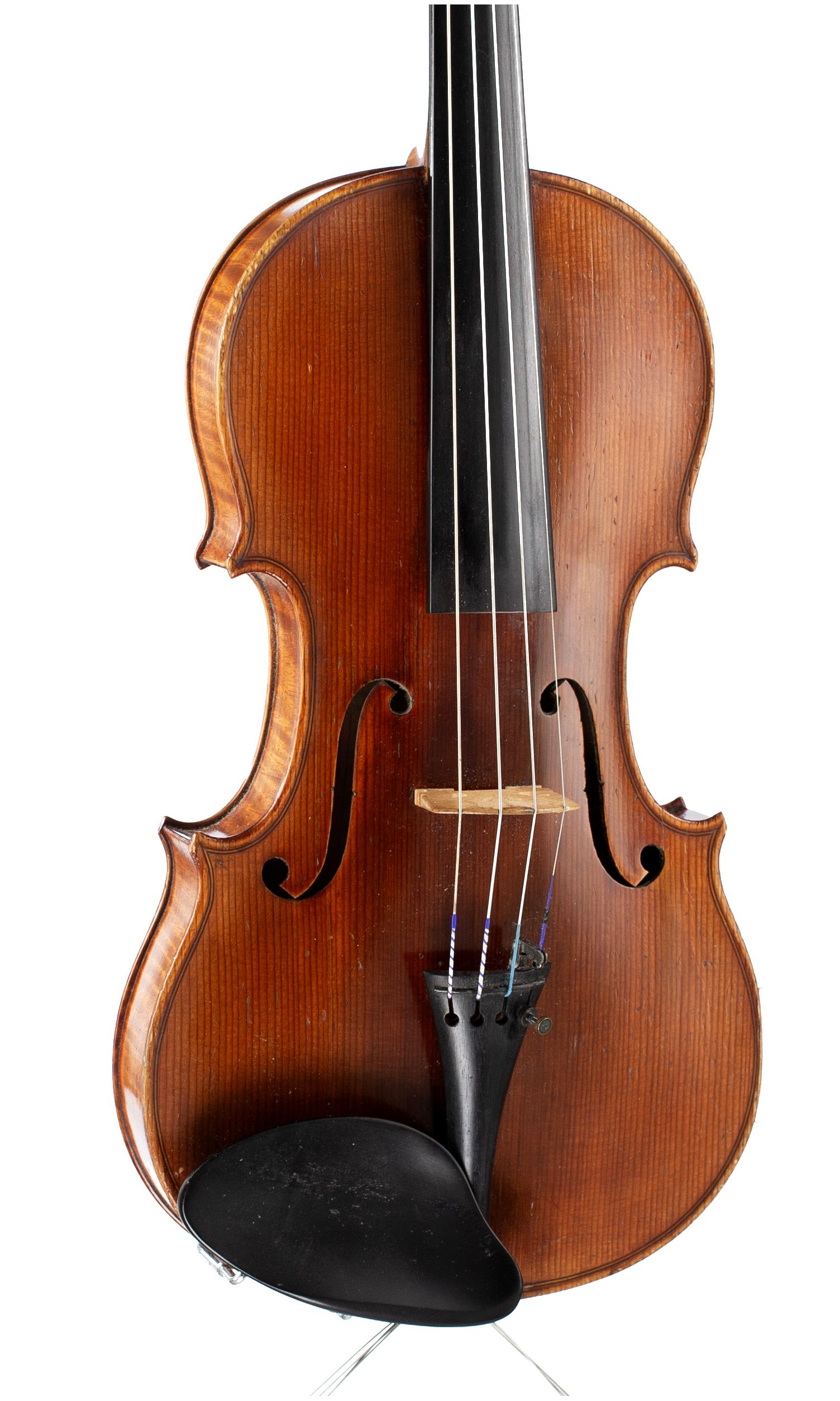 Violin, Workshop of Louis Noebe, Homburg — angled view, 20°