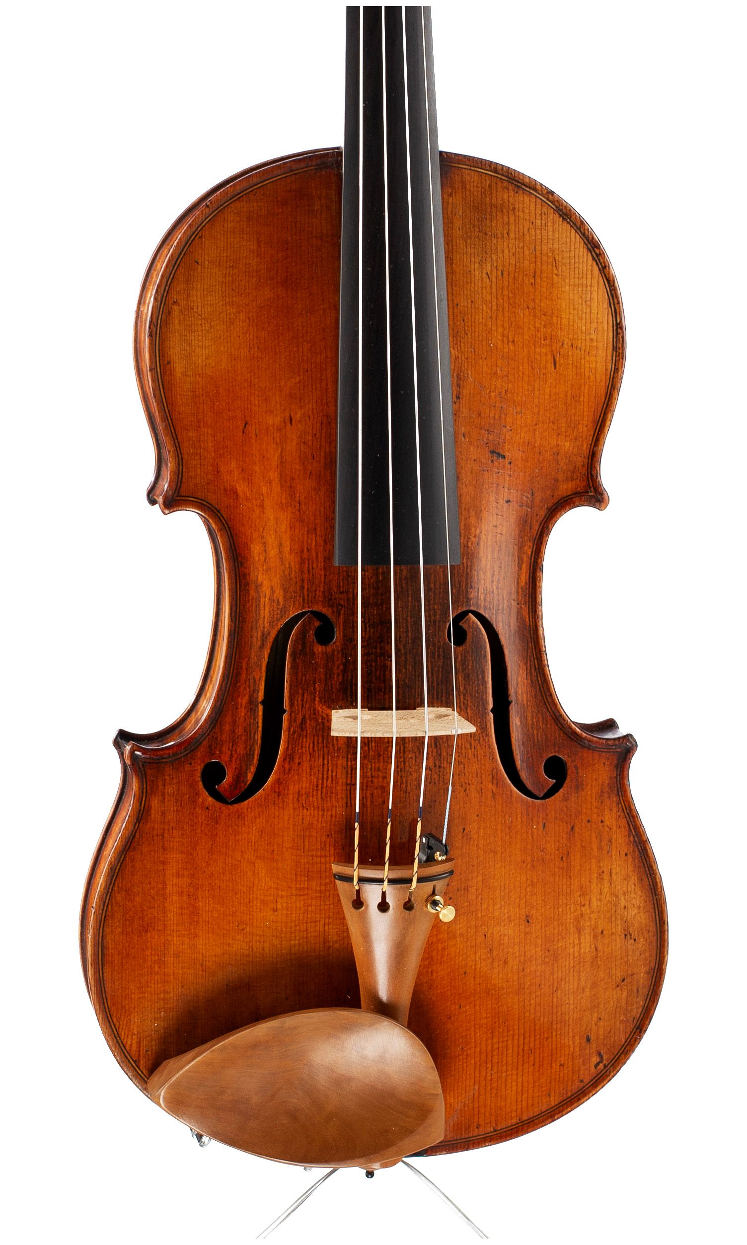 Violin, Workshop of Grandjon, Mirecourt, 19th Century — angled view, 10°