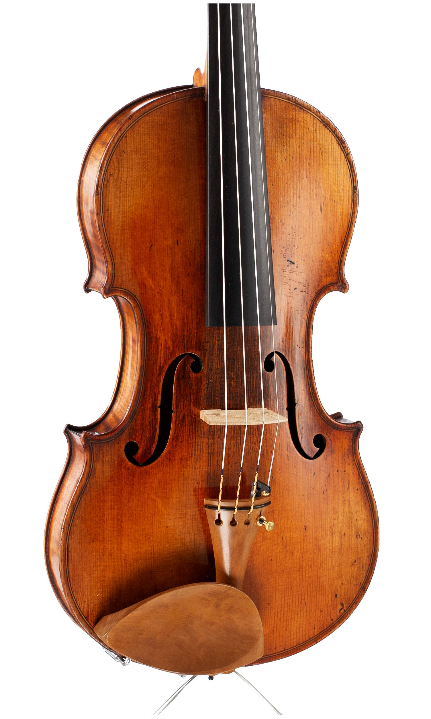 Violin, Workshop of Grandjon, Mirecourt, 19th Century — angled view, 20°