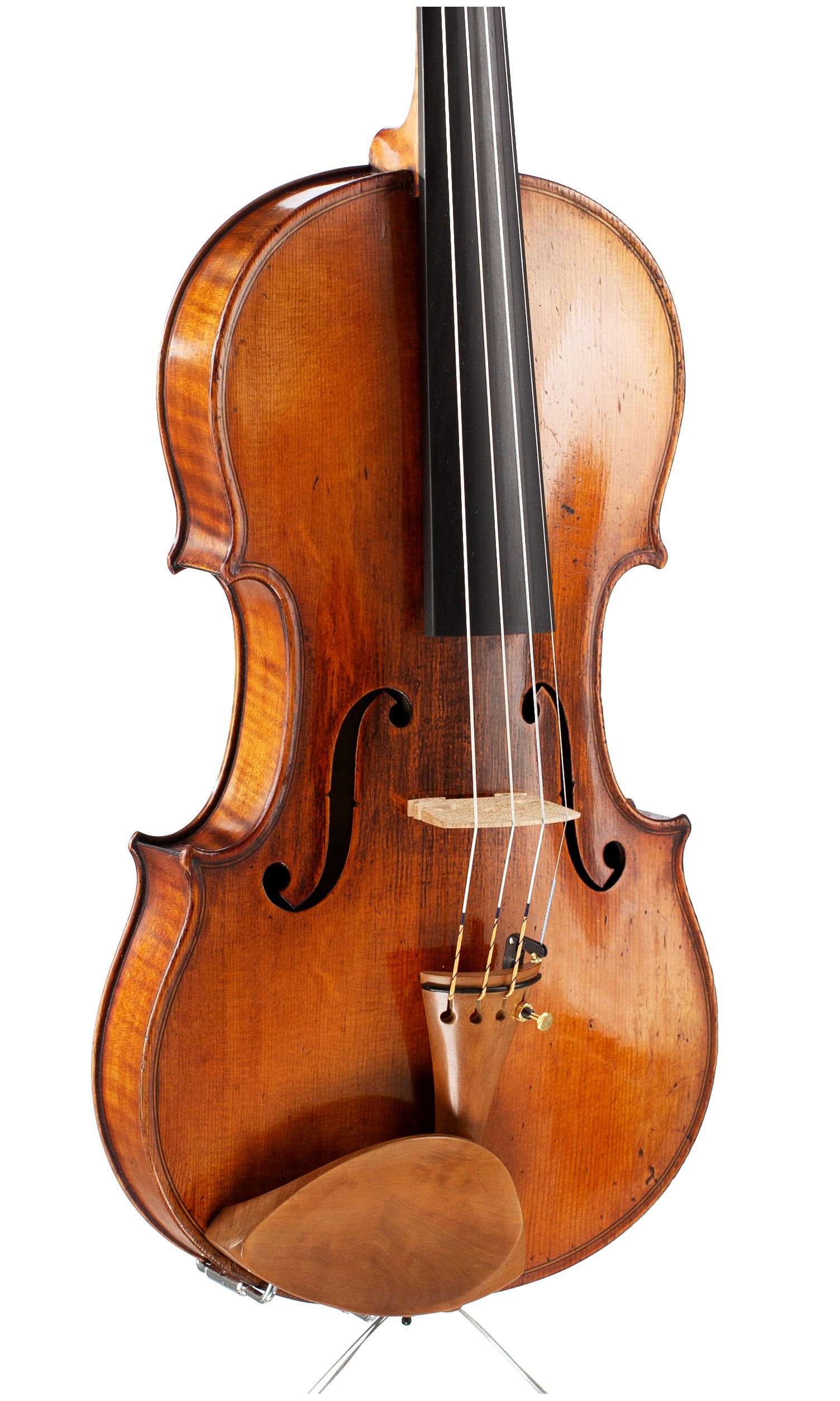Violin, Workshop of Grandjon, Mirecourt, 19th Century — angled view, 30°