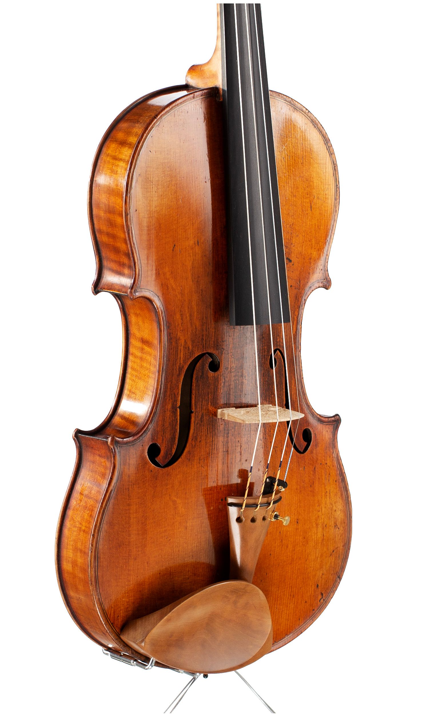 Violin, Workshop of Grandjon, Mirecourt, 19th Century — angled view, 40°