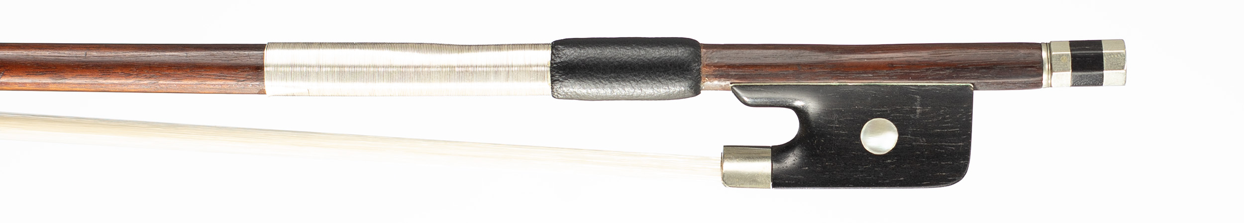 A nickel-mounted violin bow by Marie Louis Piernot, Paris, circa 1920 — frog