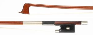 A nickel-mounted violin bow by Roger François Lotte, Mirecourt, circa 1960 — head and frog