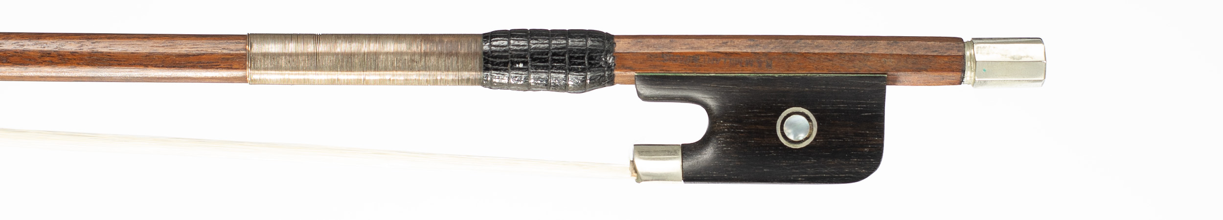 A nickel-mounted violin bow by Roger François Lotte, France, circa 1960 — frog