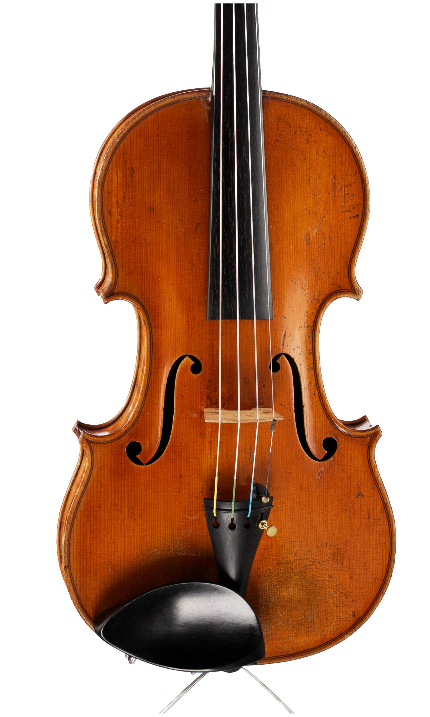 Violin by Paul Alexandre Mangenot, Mirecourt, circa 1900 — angled view, 10°