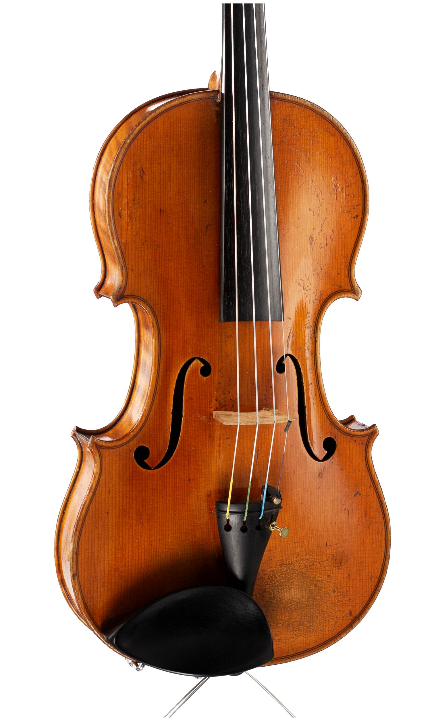 Violin by Paul Alexandre Mangenot, Mirecourt, circa 1900 — angled view, 20°