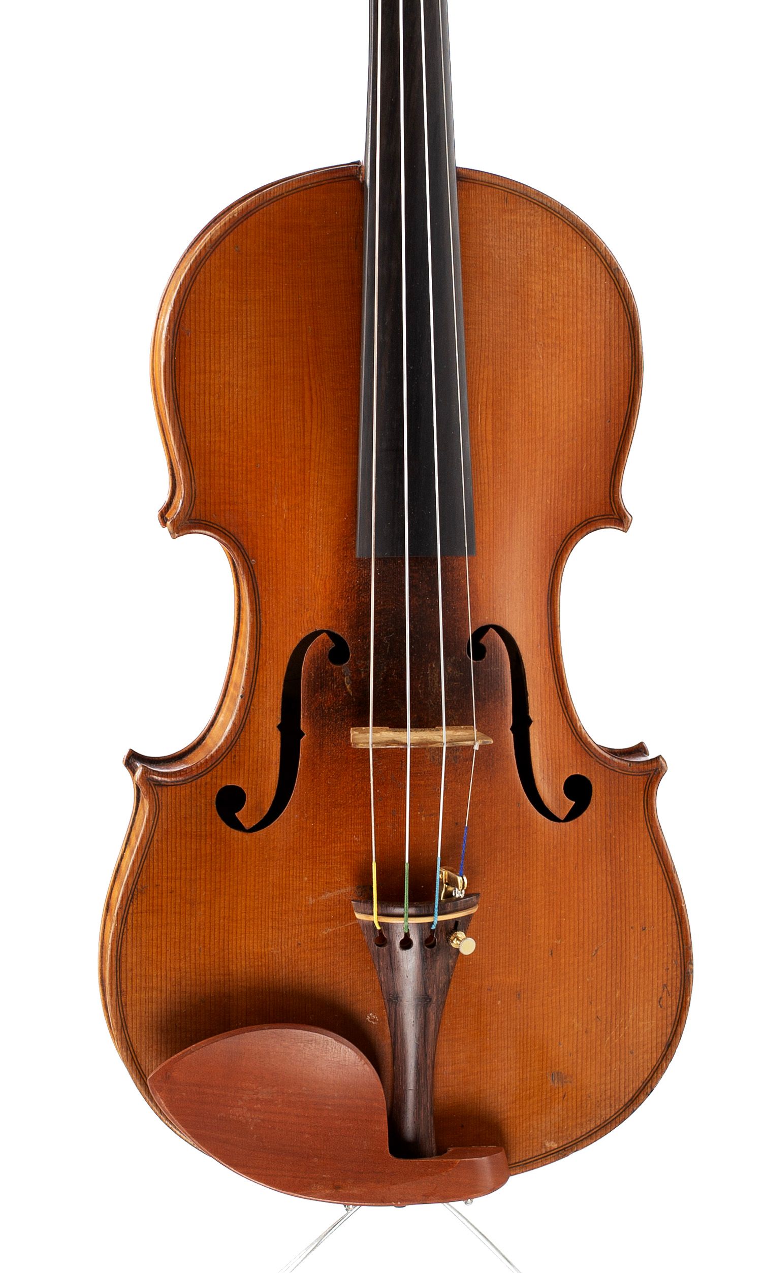 Violin, Workshop of Jérôme Thibouville-Lamy, Mirecourt, circa 1930 — angled view, 10°