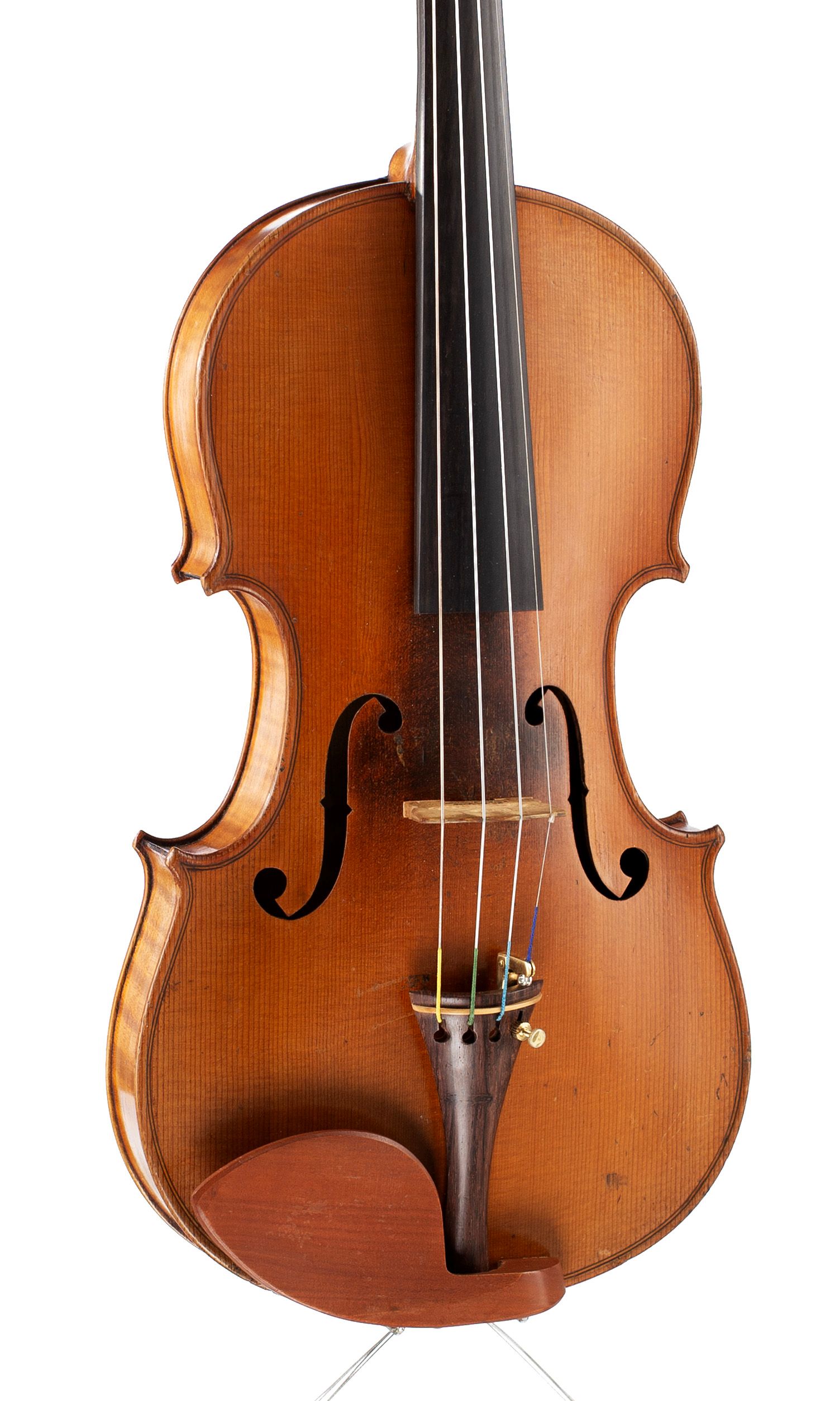 Violin, Workshop of Jérôme Thibouville-Lamy, Mirecourt, circa 1930 — angled view, 20°