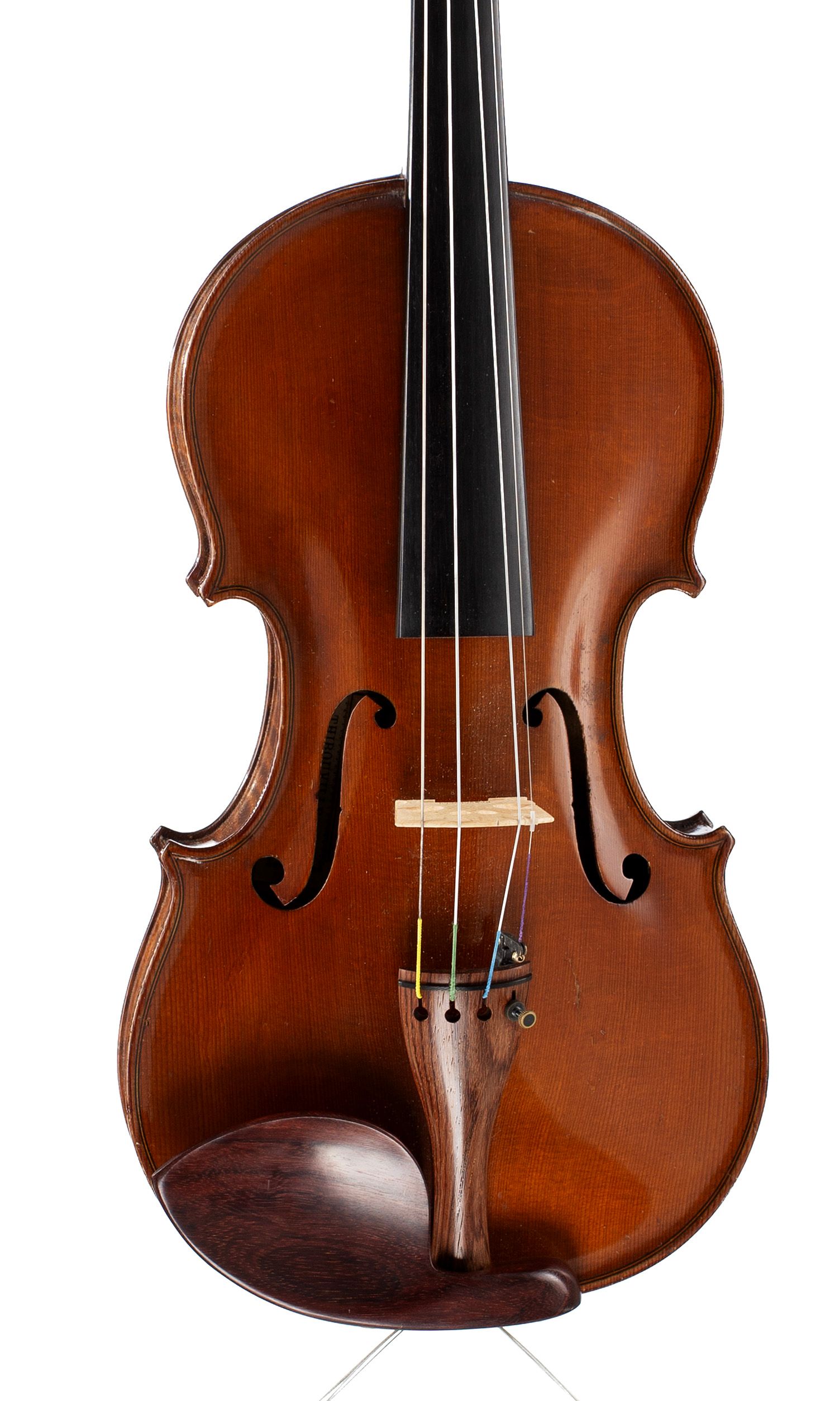 Violin, Workshop of Jérôme Thibouville-Lamy, Mirecourt, circa 1920 — angled view, 10°