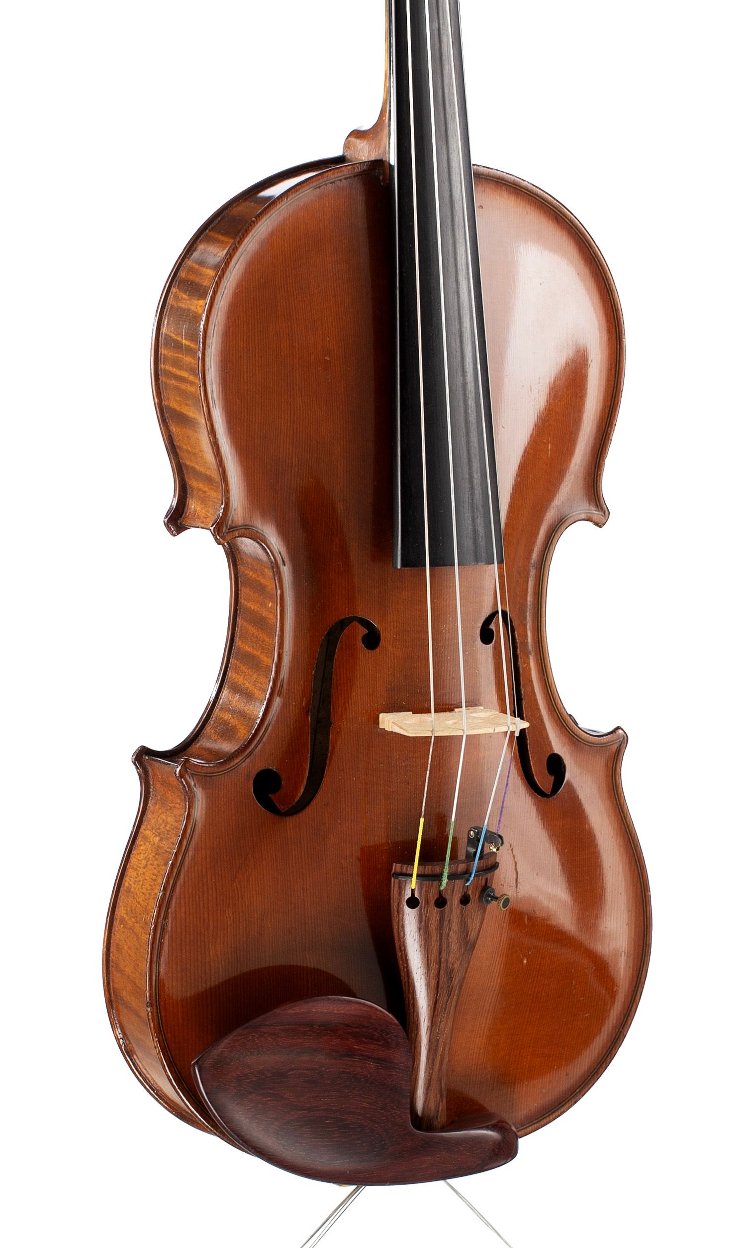 Violin, Workshop of Jérôme Thibouville-Lamy, Mirecourt, circa 1920 — angled view, 30°