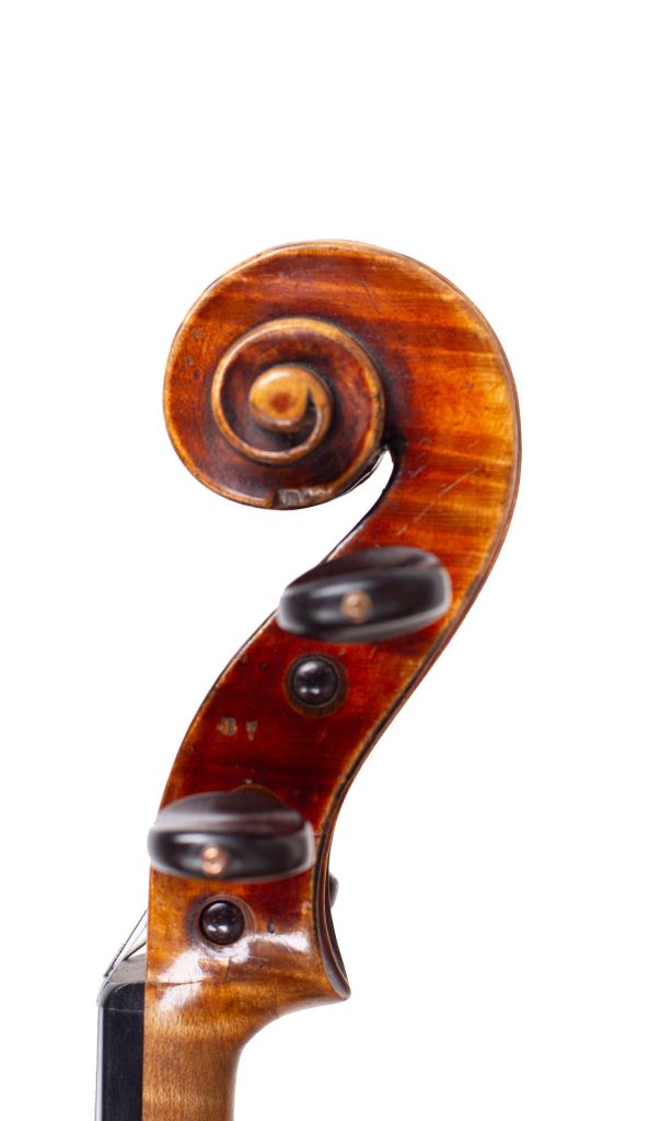 Violin by Georges Mougenot, Brussels, 1875 — scroll