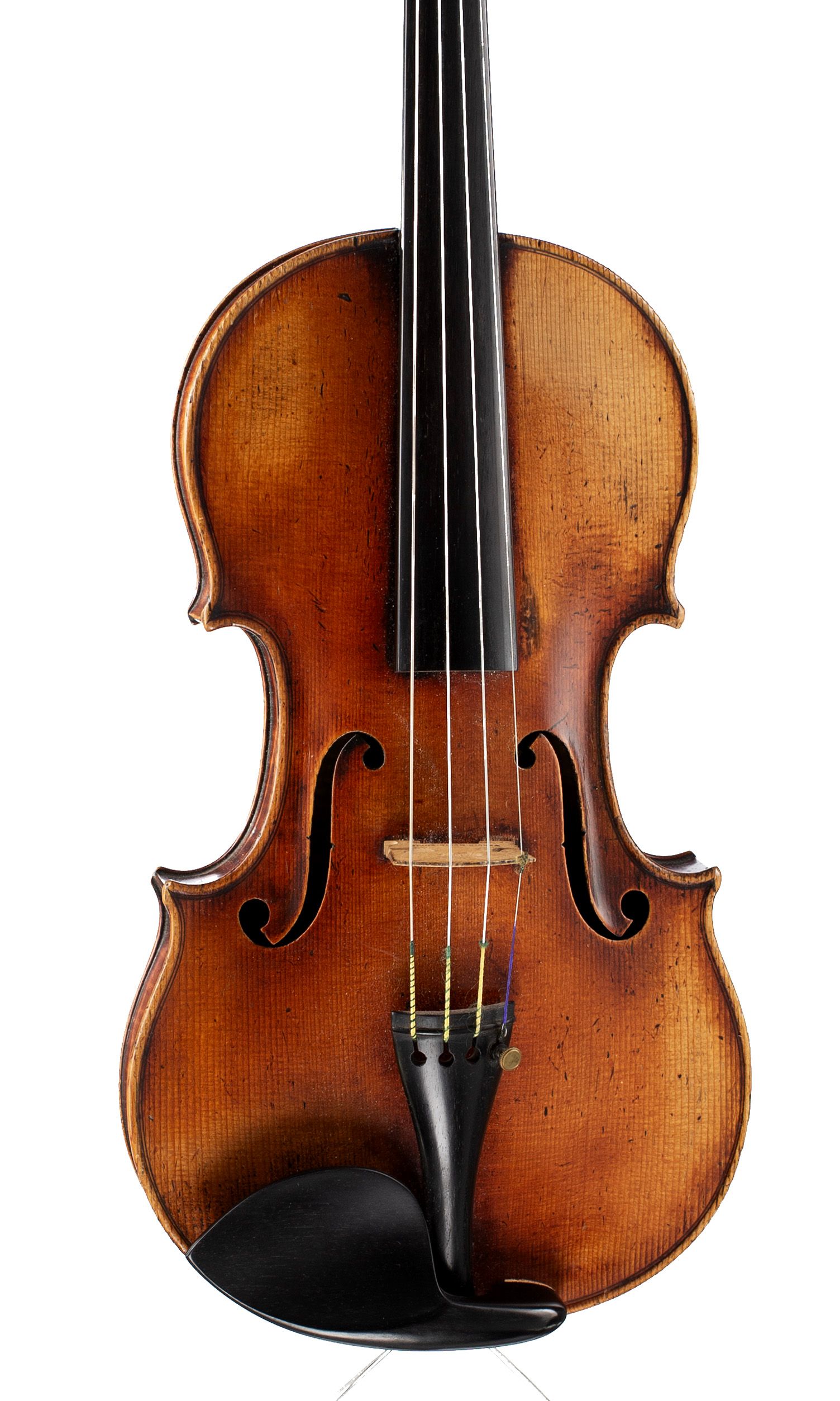 Violin by Georges Mougenot, Brussels, 1875 — angled view, 10°