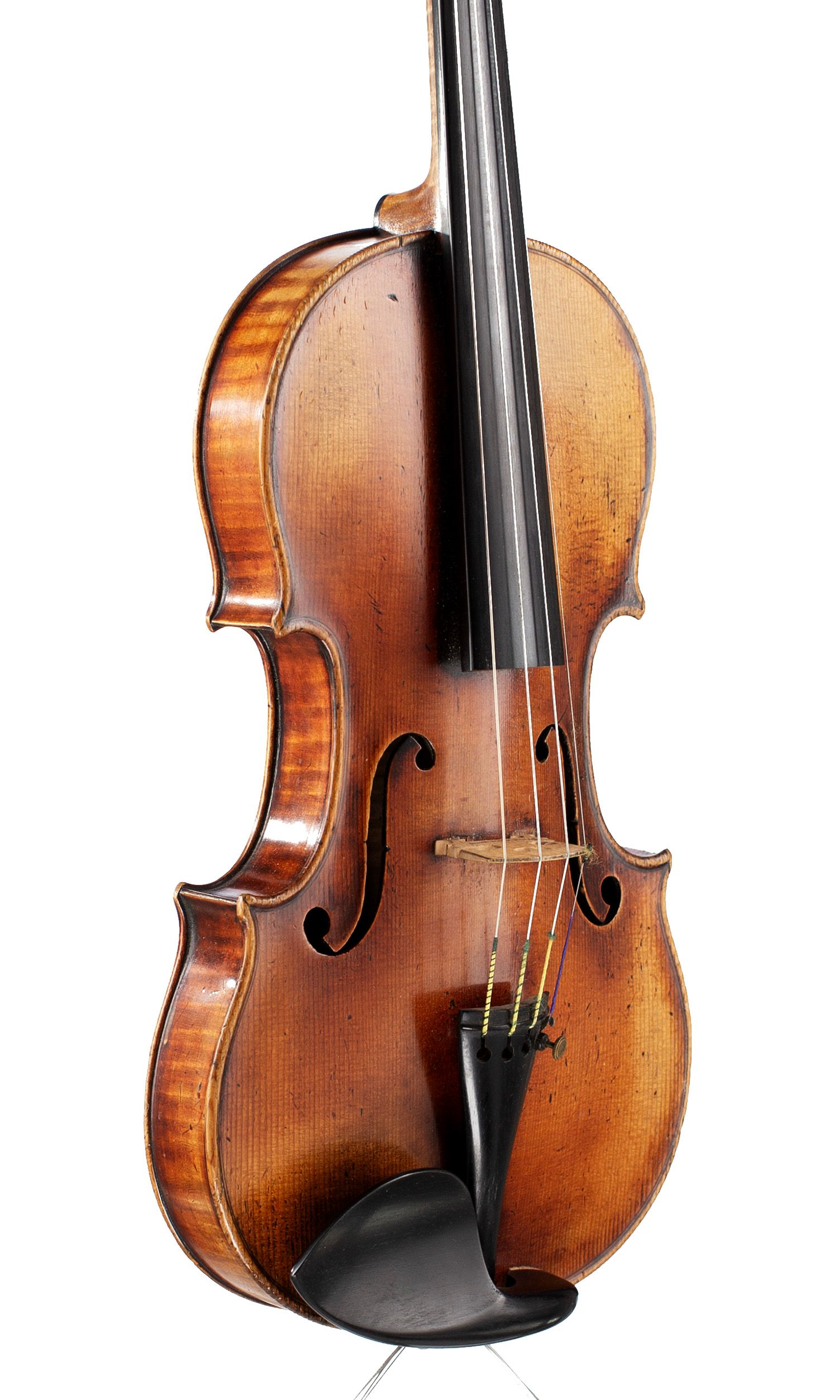Violin by Georges Mougenot, Brussels, 1875 — angled view, 40°