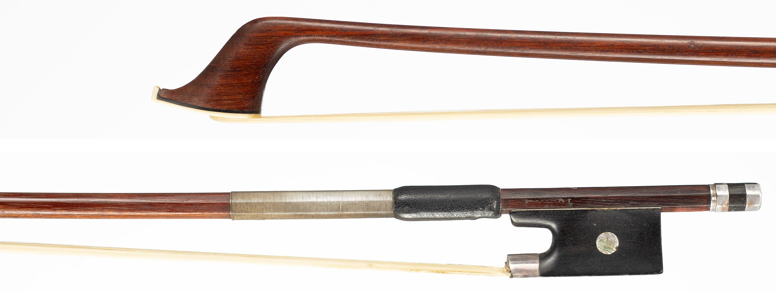 A silver-mounted violin bow by Charles Nicolas Bazin, Paris, circa 1900 — head and frog