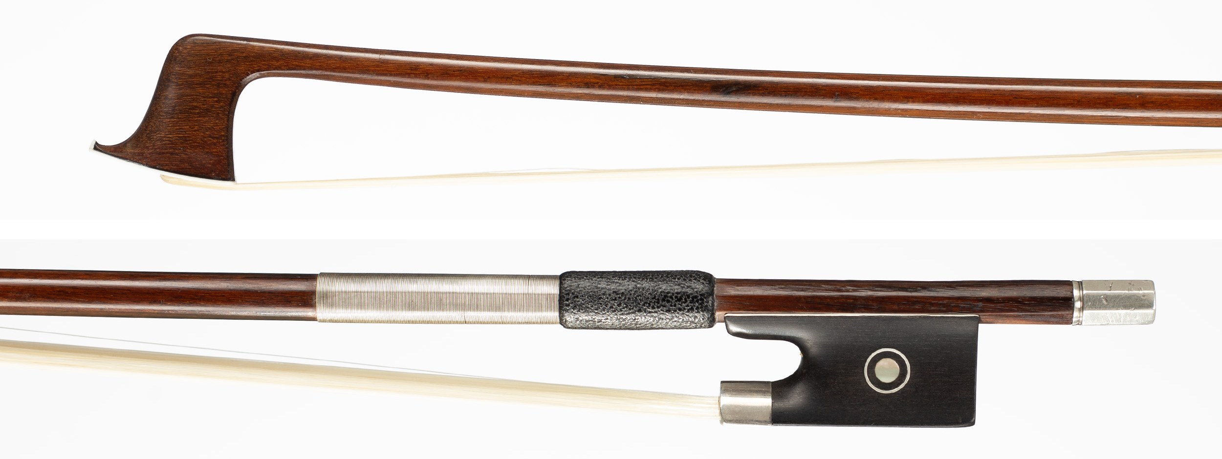 A silver-mounted violin bow by Victor François Fétique, Paris, circa 1920 — head and frog