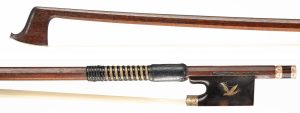 A gold and tortoiseshell-mounted violin bow by Malcolm Taylor, England, circa 1960 — head and frog