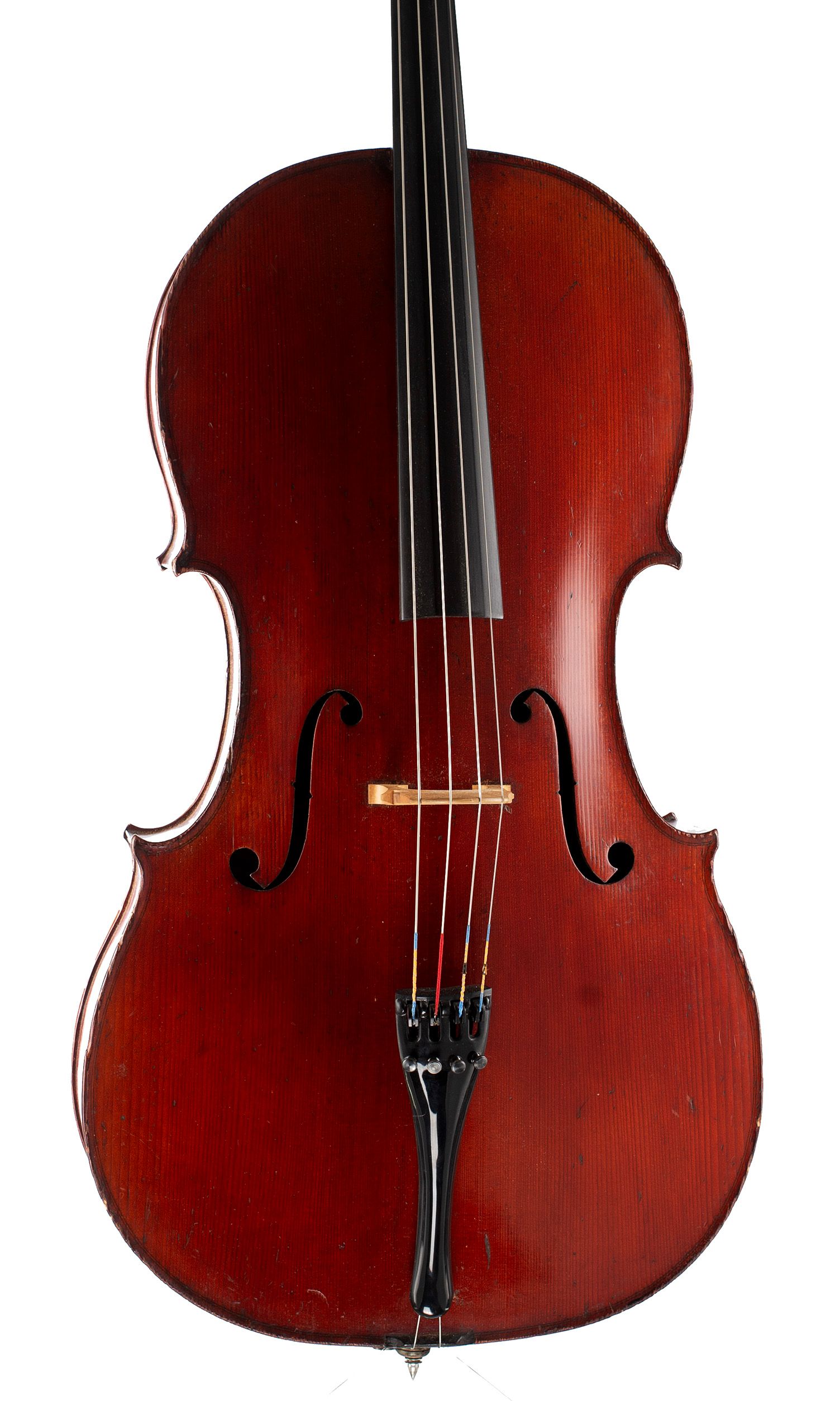 Cello, Workshop of Jérôme Thibouville-Lamy, Mirecourt, circa 1900 — angled view, 10°