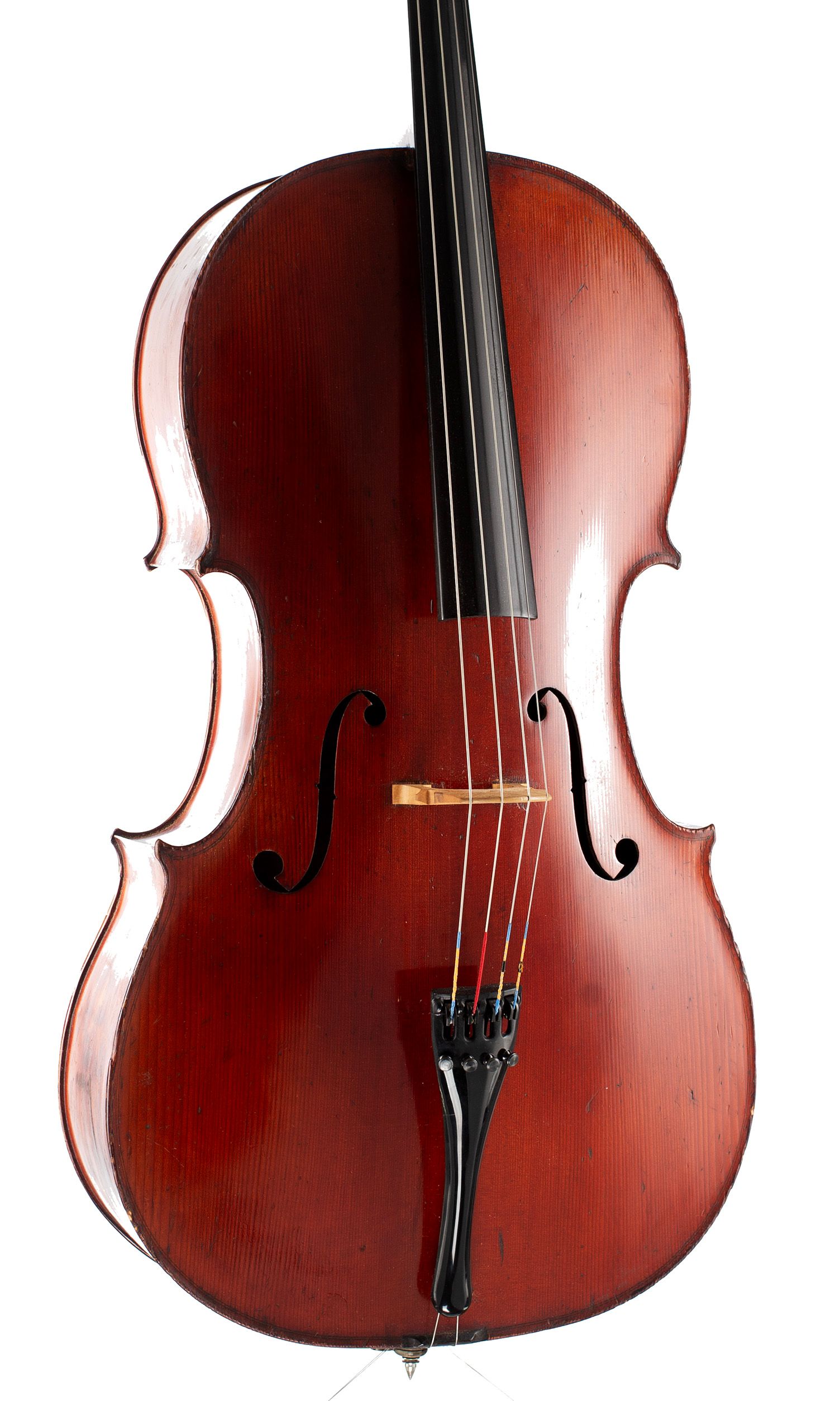 Cello, Workshop of Jérôme Thibouville-Lamy, Mirecourt, circa 1900 — angled view, 20°