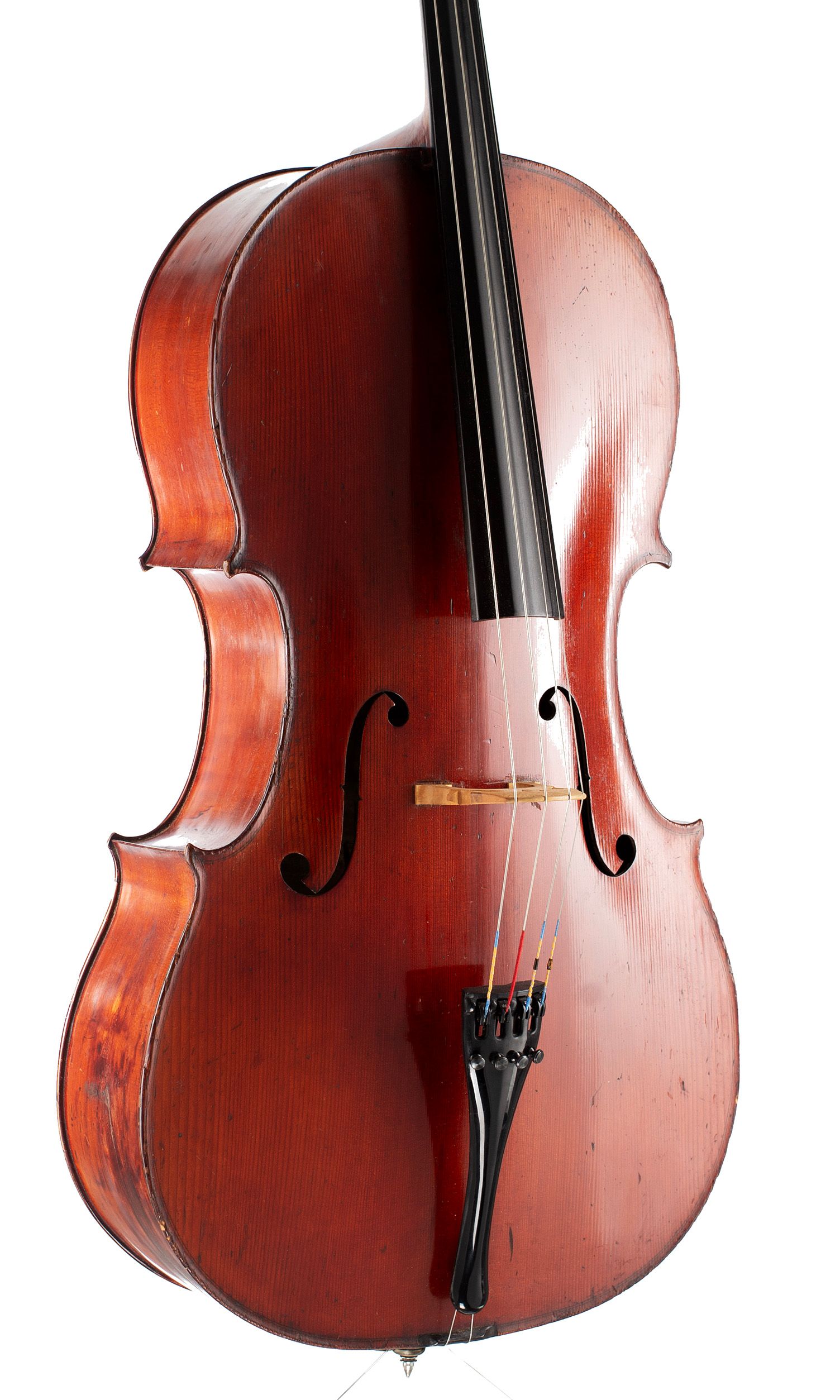 Cello, Workshop of Jérôme Thibouville-Lamy, Mirecourt, circa 1900 — angled view, 30°
