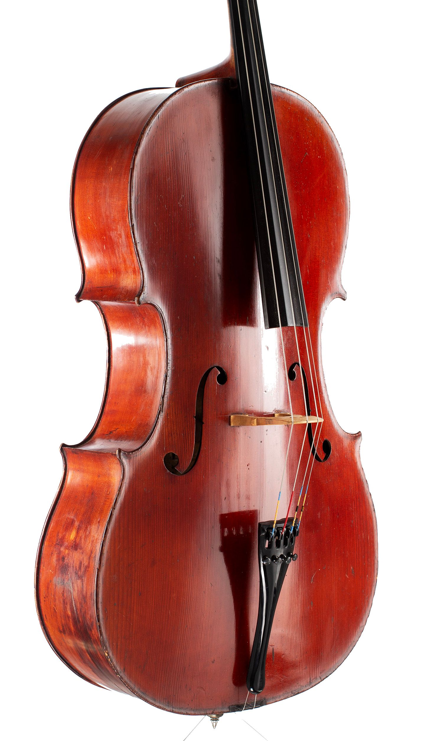 Cello, Workshop of Jérôme Thibouville-Lamy, Mirecourt, circa 1900 — angled view, 40°