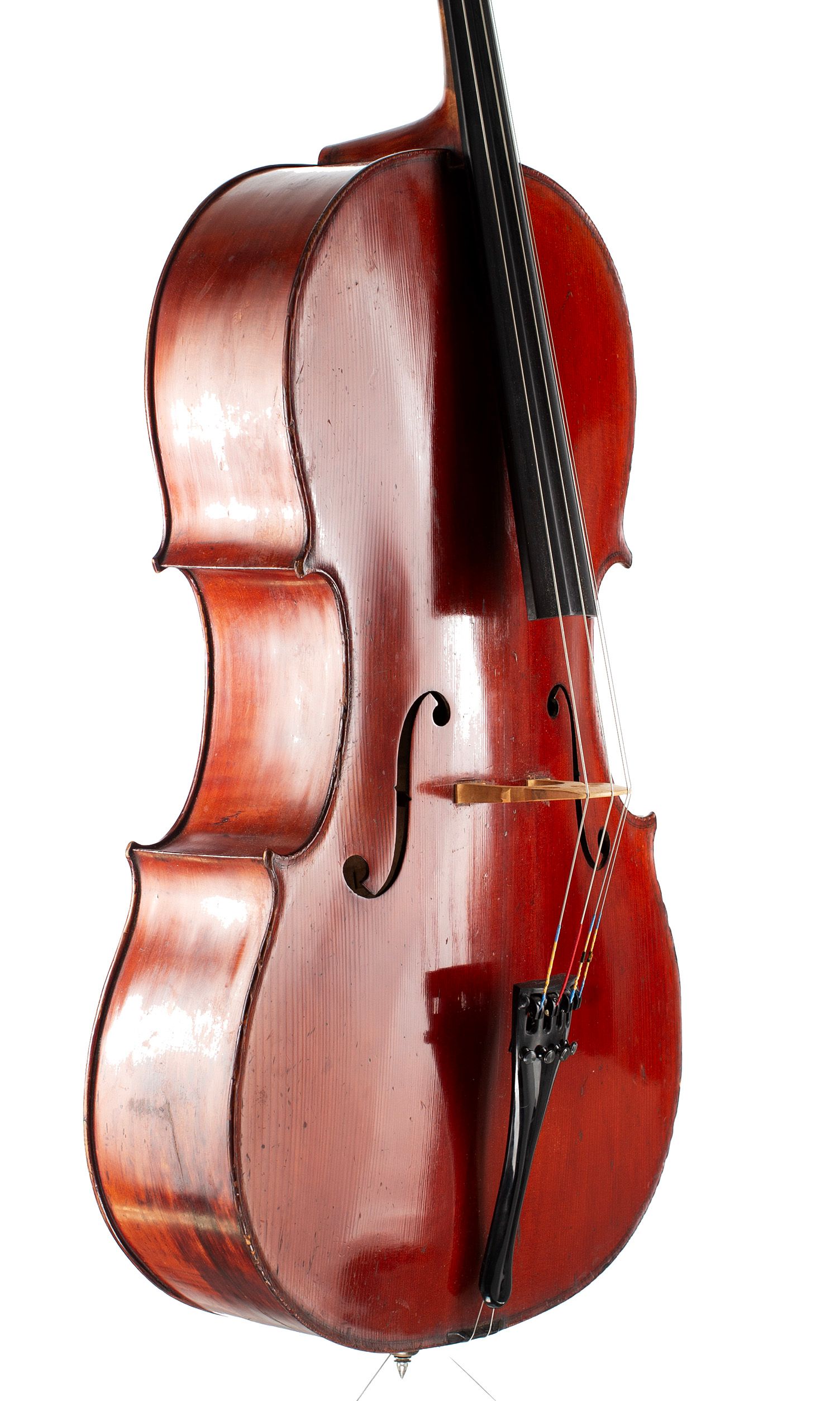 Cello, Workshop of Jérôme Thibouville-Lamy, Mirecourt, circa 1900 — angled view, 50°