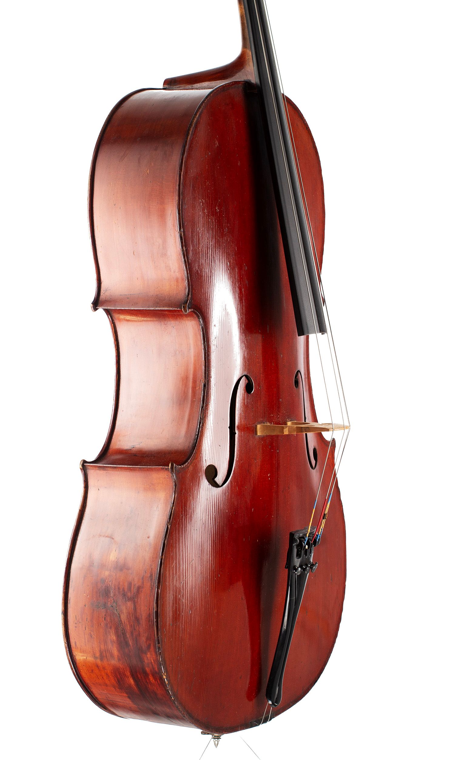 Cello, Workshop of Jérôme Thibouville-Lamy, Mirecourt, circa 1900 — angled view, 60°