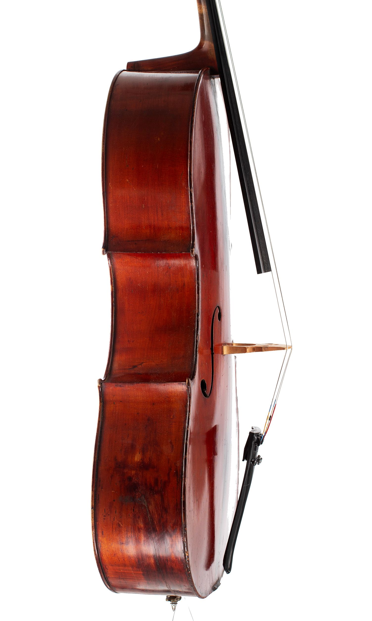 Cello, Workshop of Jérôme Thibouville-Lamy, Mirecourt, circa 1900 — angled view, 80°