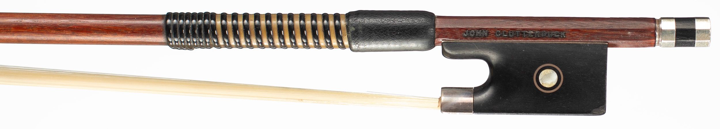 A silver-mounted violin bow by John Clutterbuck, England, circa 1970 — frog