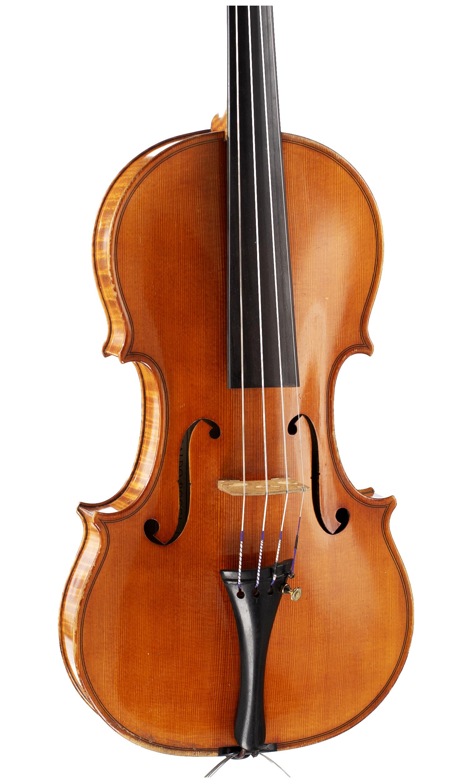 A violin by Ansaldo Poggi, Bologna, 1958 — angled view, 20°