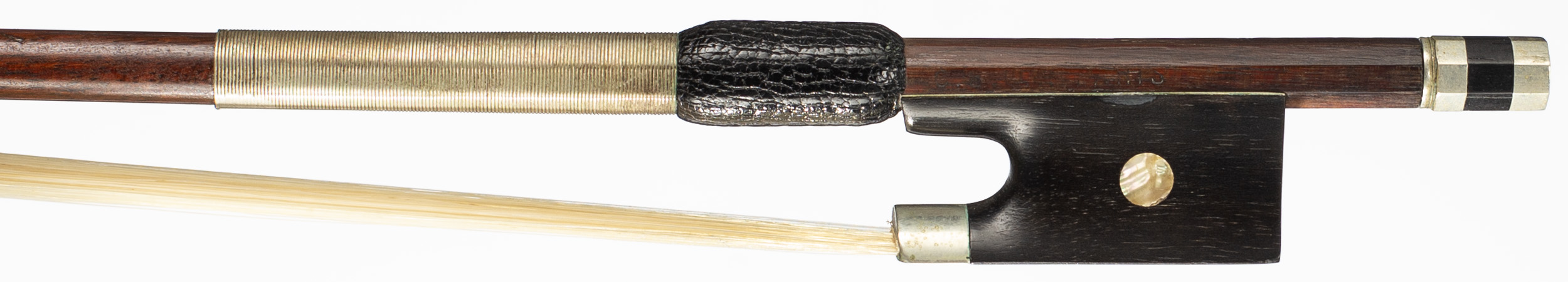 A nickel-mounted violin bow by Louis Bazin, Paris, circa 1940 — frog