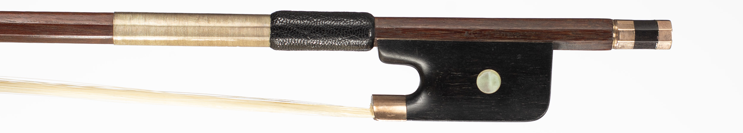 A gold-mounted cello bow by Albin Hums, Germany, circa 1935 — frog