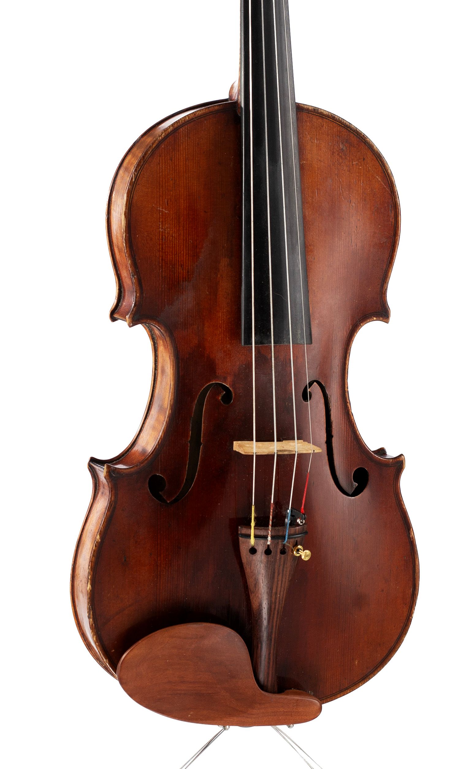Violin by Joseph Chevrier, Mirecourt, circa 1890 — angled view, 20°