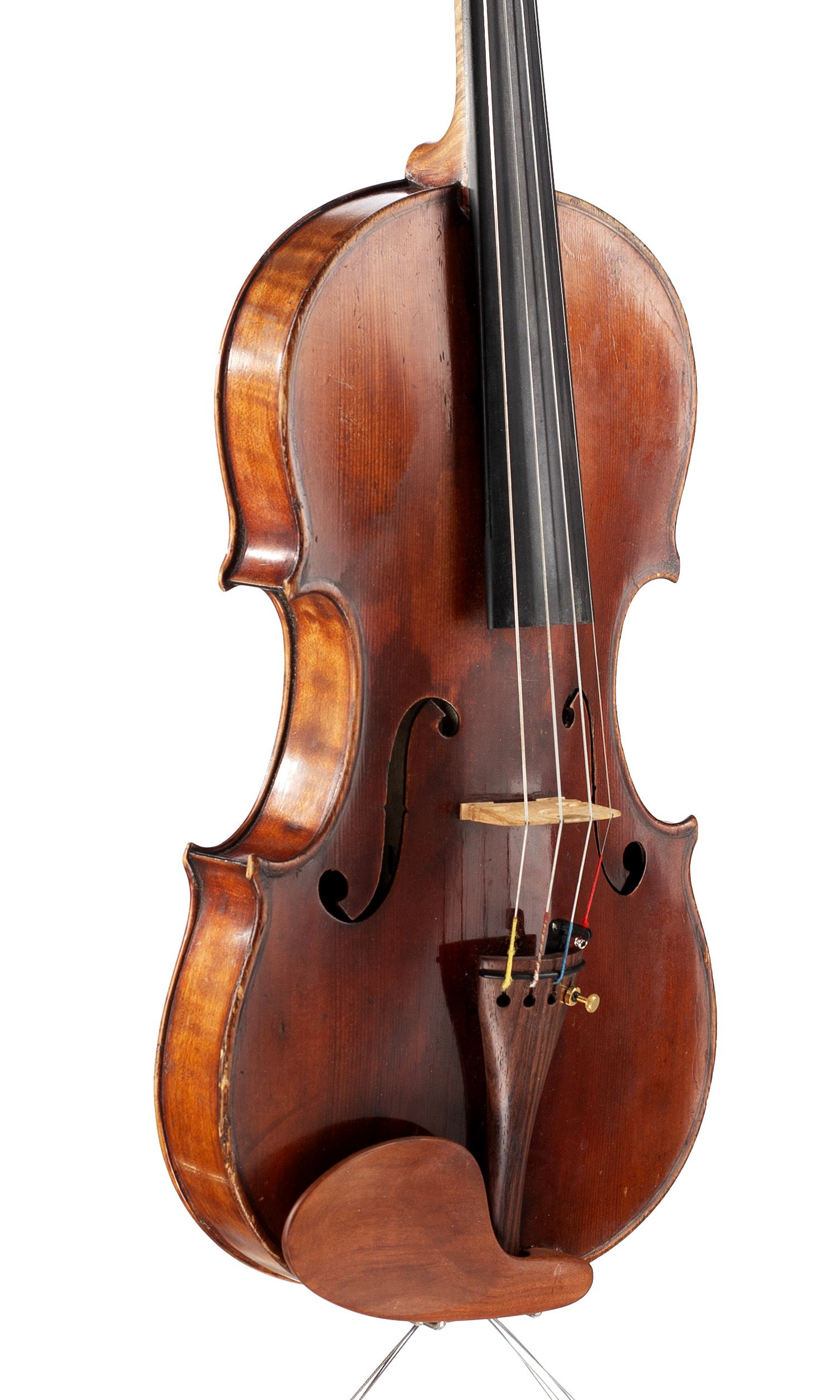 Violin by Joseph Chevrier, Mirecourt, circa 1890 — angled view, 40°