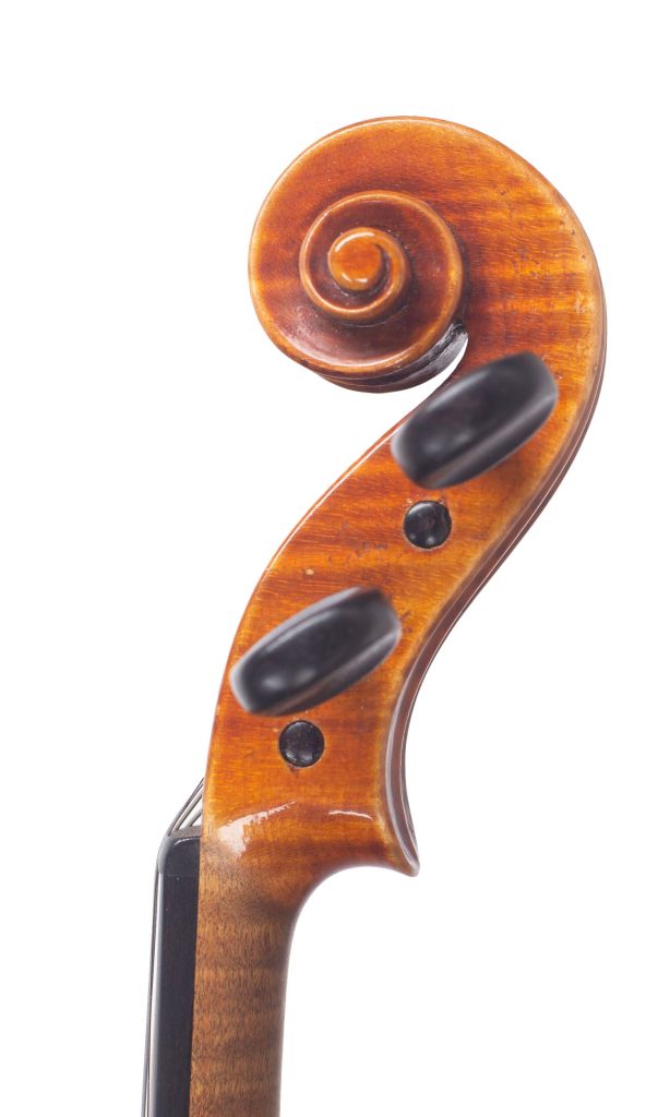 Violin by Heinrich Th. Heberlein, Markneukirchen, 1927 — scroll