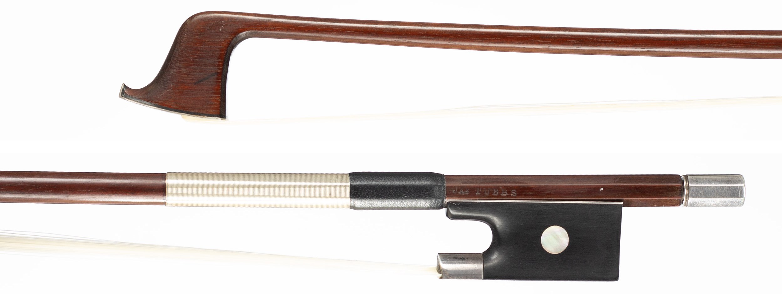 A silver-mounted violin bow by James Tubbs, London, circa 1900 — head and frog
