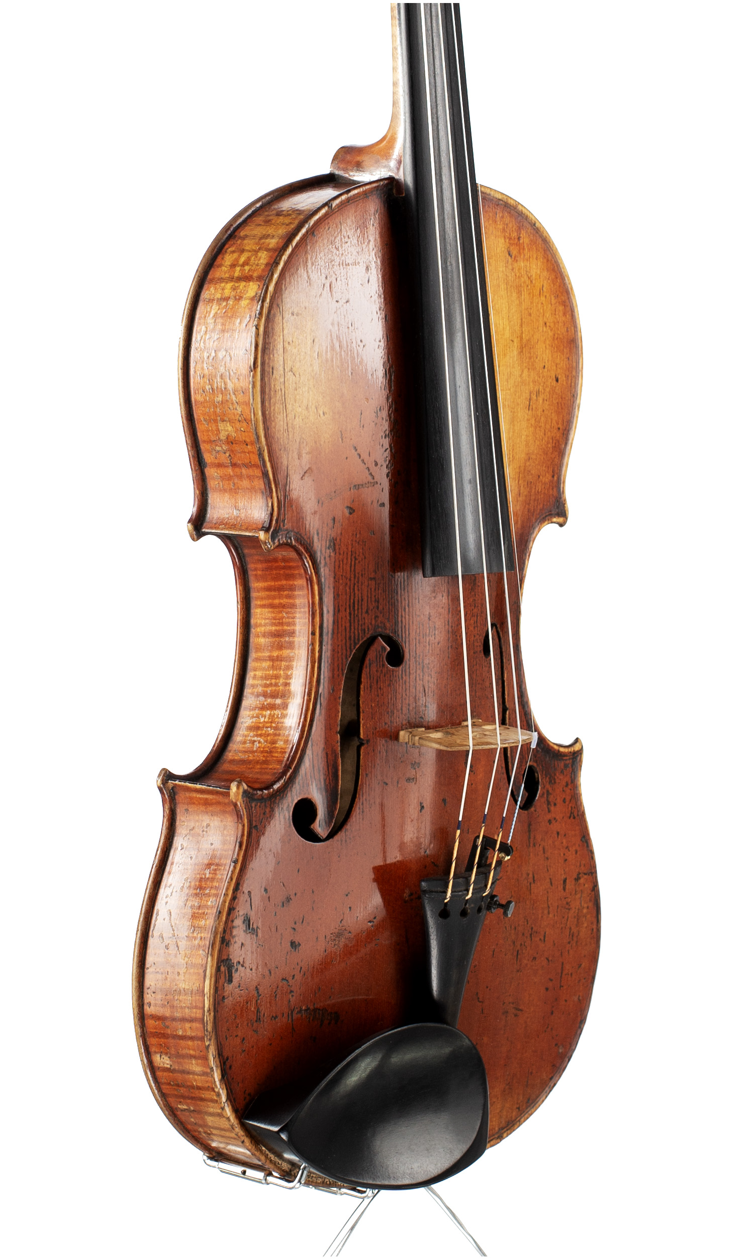 A violin by Jules Grandjon, Mirecourt, circa 1850 — angled view, 50°