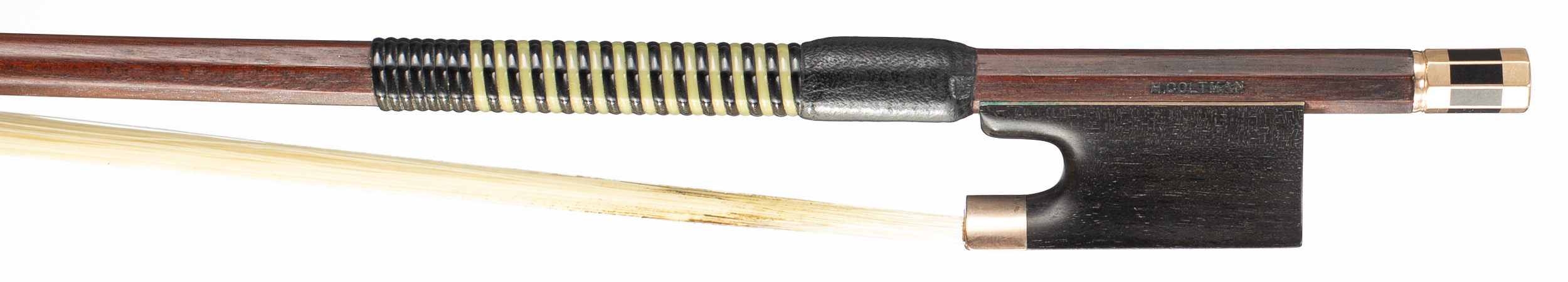 A gold-mounted violin bow by Matthew Coltman, London, circa 1980 — frog
