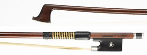 A silver-mounted violin bow by Malcolm Taylor, England, circa 1990 — head and frog