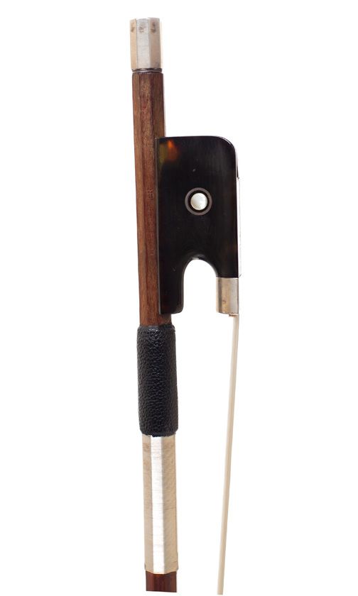 A silver-mounted cello bow by Horst Schicker, Germany — frog detail