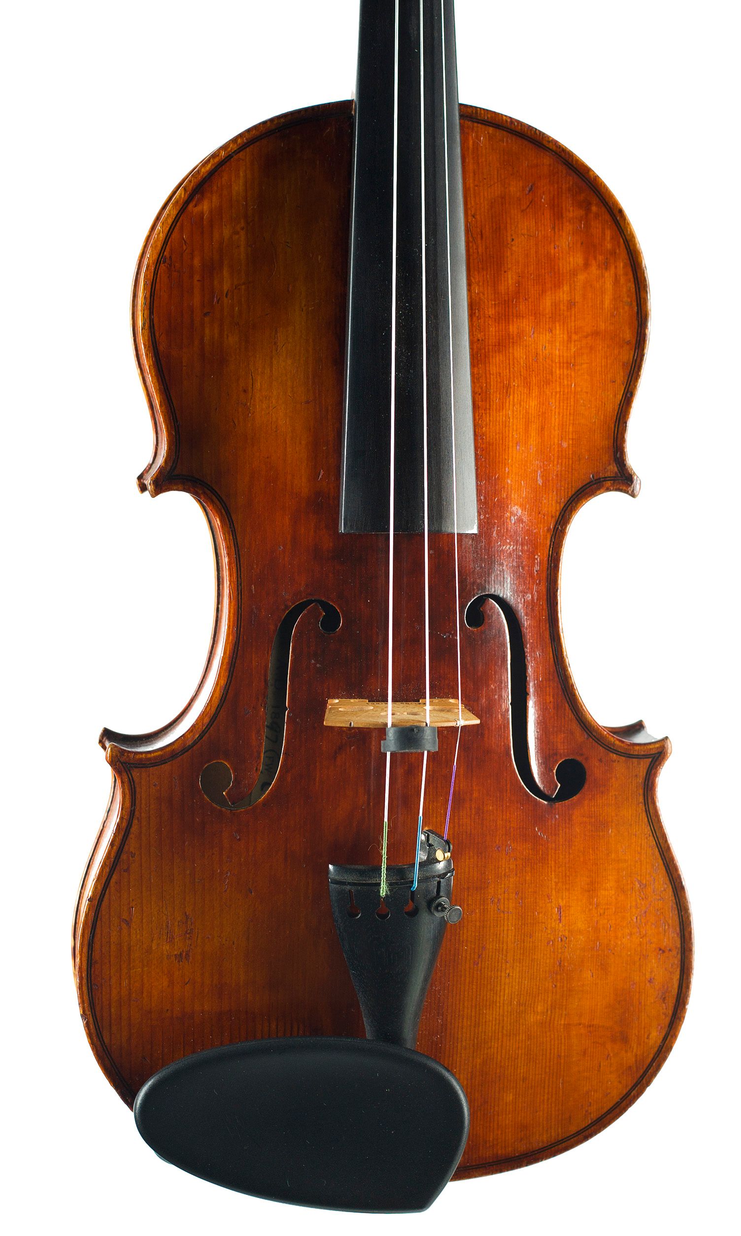 Violin by Frederick William Chanot, London, 1897 — angled view, 10°