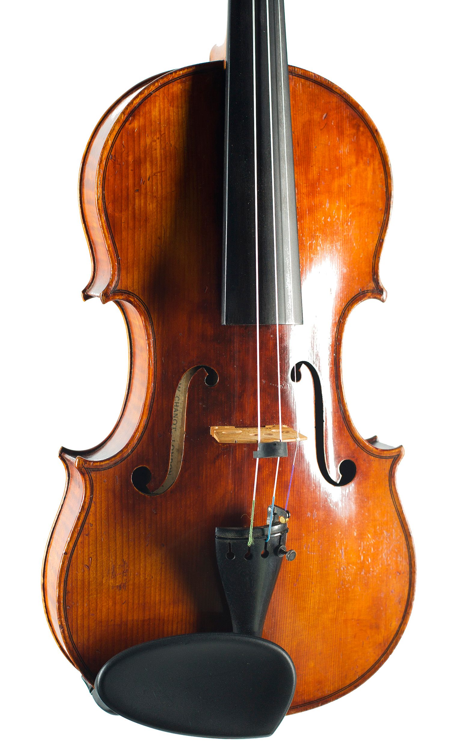Violin by Frederick William Chanot, London, 1897 — angled view, 20°