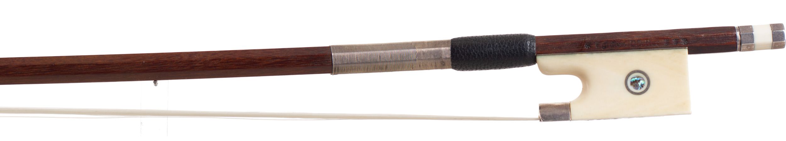 A silver and ivory mounted violin bow by Egidius Dörfler, Germany — frog