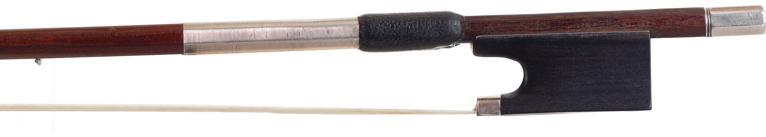 A silver-mounted violin bow by W. E. Hill & Sons, probably the work of James Tubbs, London — frog