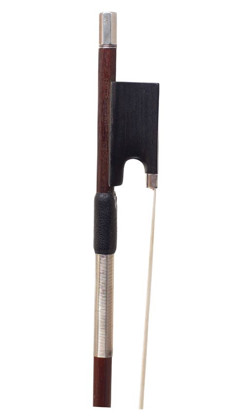 A silver-mounted violin bow by W. E. Hill & Sons, probably the work of James Tubbs, London — frog detail