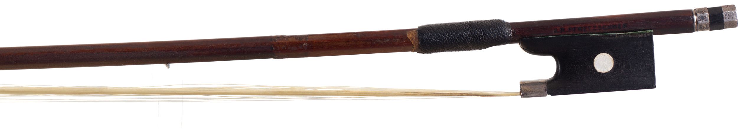 A silver-mounted violin bow by H. R. Pfretzschner, Germany — frog