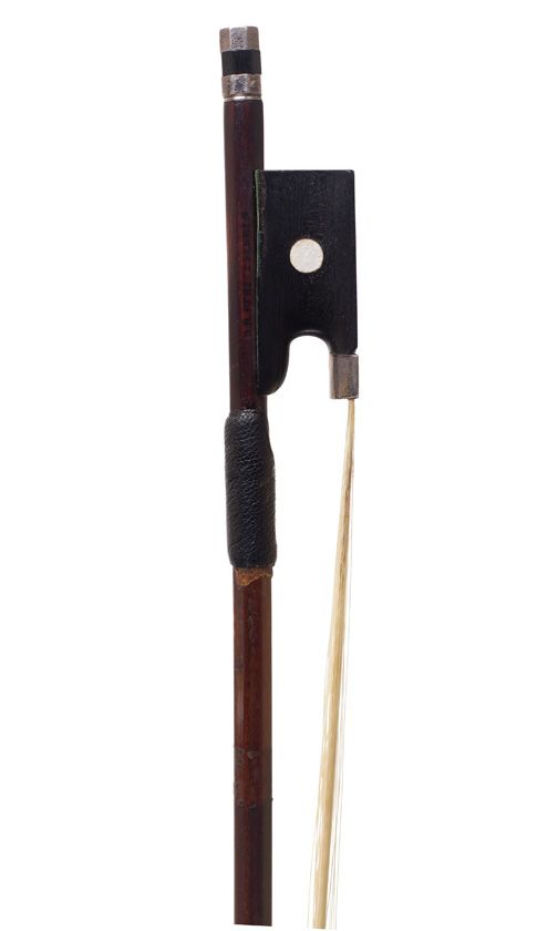 A silver-mounted violin bow by H. R. Pfretzschner, Germany — frog detail