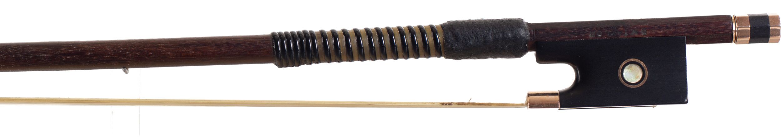 A gold-mounted violin bow by D. W. Taylor, England — frog