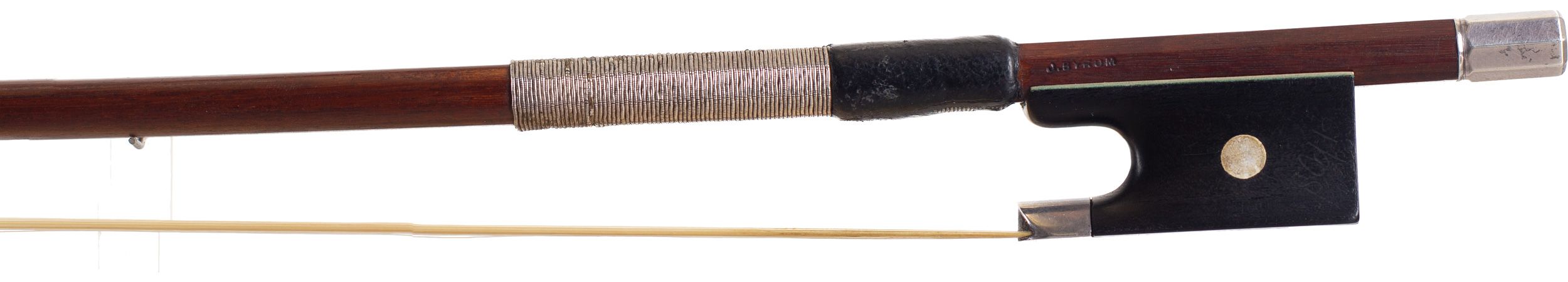 A silver-mounted violin bow by J. Byrom, England — frog