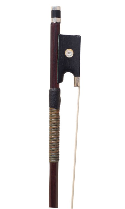 A silver-mounted violin bow by John Dodd, England — frog detail