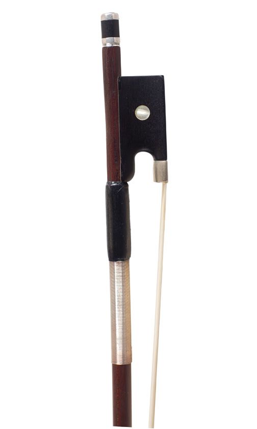 A silver-mounted violin bow by Albert Nürnberger, Germany — frog detail